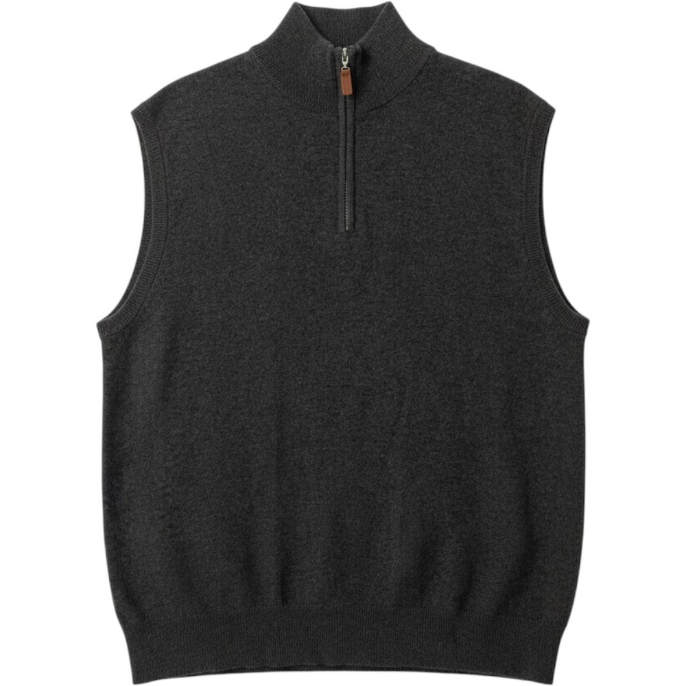 Alan Flusser Mens Charcoal Grey 100% Pure Cashmere Quarter Zip Sweater Vest L